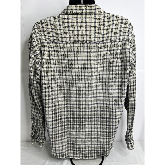 City Streets Shirt Mens Large Cream Navy Plaid Button Down Long Sleeve Cotton - Picture 4 of 7